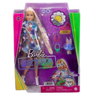 Barbie Doll and Accessories, Barbie Extra Fashion Doll with Crimped Hair  and Fluffy Pink Coat, Pet Unicorn-Pig